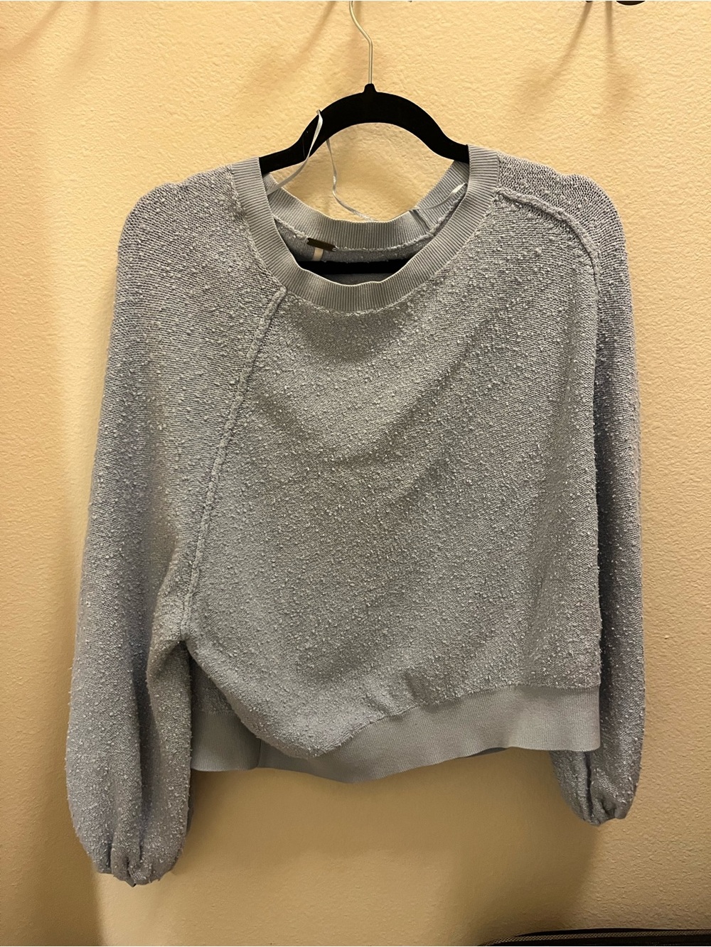 Free People Light Blue Textured Crewneck Sweater